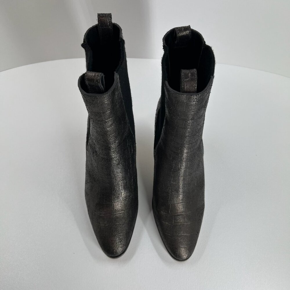 PAIGE Celeste Ankle Bootie Size 8.5 Stiletto Heel Gunmetal Croc Leather Metallic - Picture 10 of 14